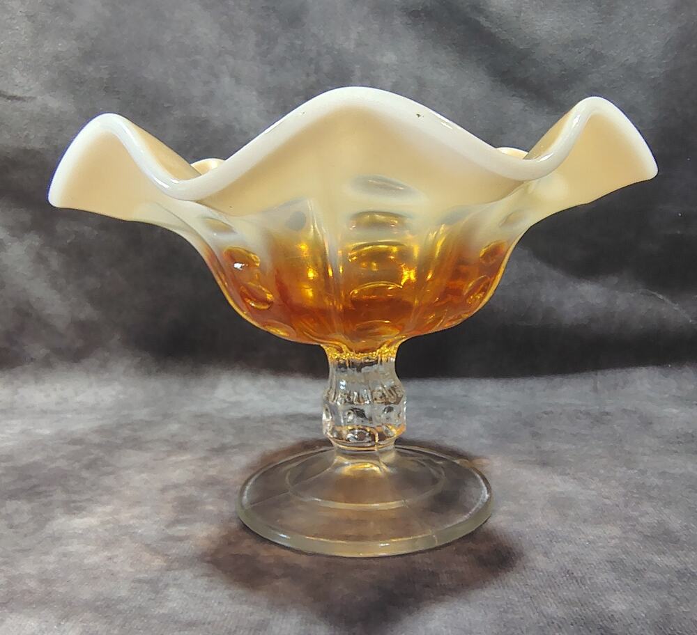 Vintage Beautiful Carnival Glass Compote white Opal Opalescent